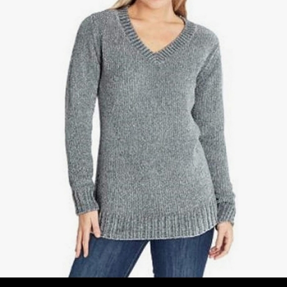 Orvis Chenille V-Neck Sweater, Color Gray Size S - Picture 1 of 15